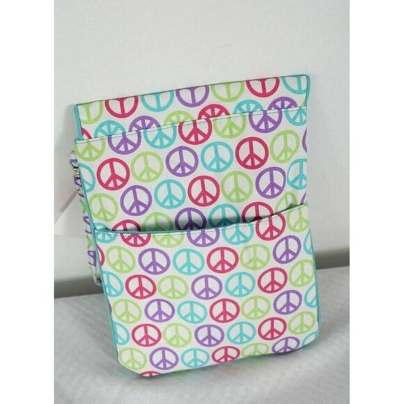 Tablet Bag Canvas Tech bag 3 pockets Peace Sign Pattern Multi Color NWT - Picture 5 of 6